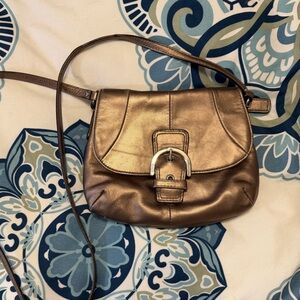 Coach Soho Metallic Bronze Leather Flap Crossbody Bag | Y2K | Buckle Bag